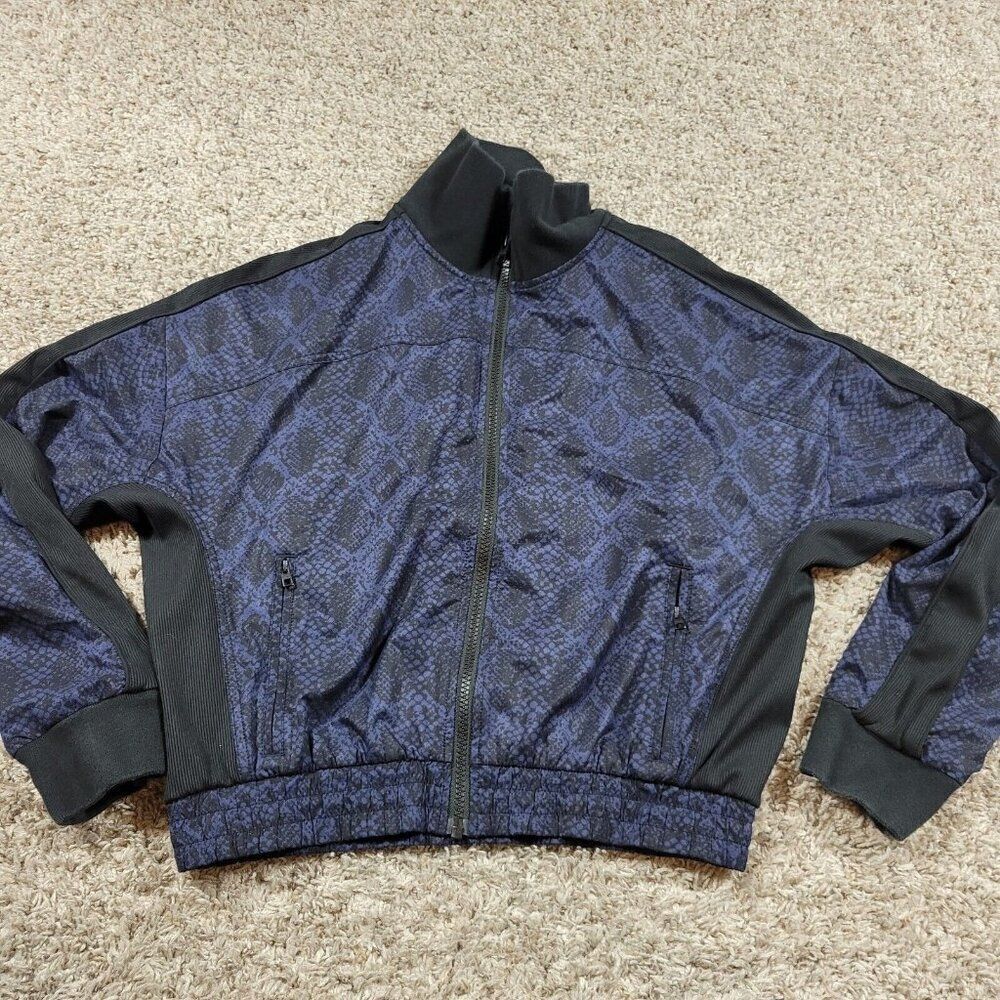 Athleta Brooklyn Track Bomber Jacket Womens X-Small XS Snake Print Blue Full Zip - Picture 1 of 8